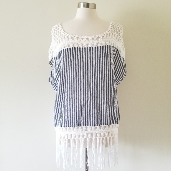 Steve Madden Other - Steve Madden Summer Stripe Crochet Poncho Navy New